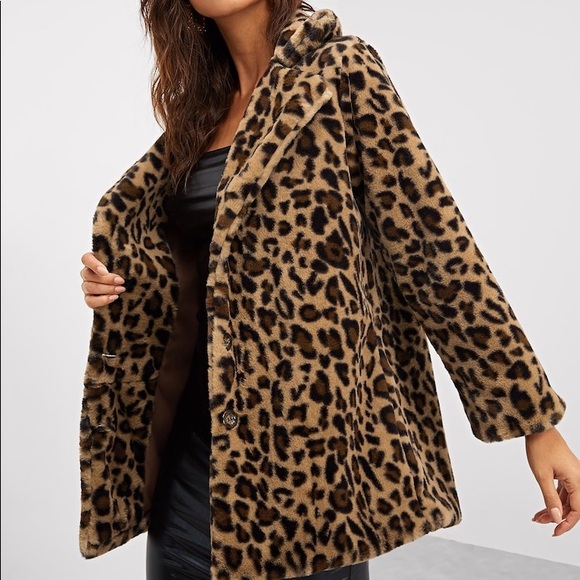 Leopard print teddy peacoat jacket outerwear fur - Picture 3 of 5